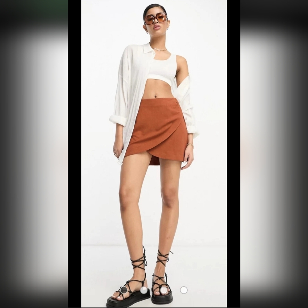 Asos SEALED! NWT! Linen Wrap Skirt im Brown. Sz 12. R2S!!